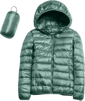 Women's Hooded Packable Puffer Jackets Winter Lightweight Warm Down Coats Trendy Slim Fit Windproof Duck Down Outwear
