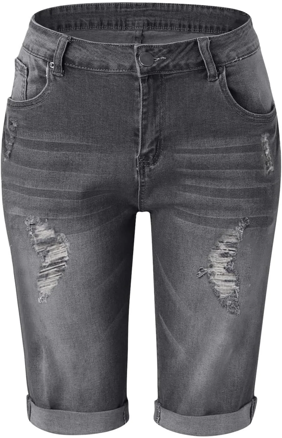 Womens Jean Shorts Ripped High Rise Denim Shorts Stretchy Cuffed Hem Short Jean Distressed Casual Jean Shorts Golf Bermuda