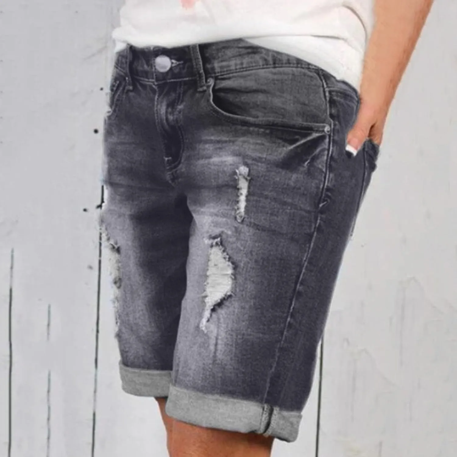 Womens Jean Shorts Ripped High Rise Denim Shorts Stretchy Cuffed Hem Short Jean Distressed Casual Jean Shorts Golf Bermuda
