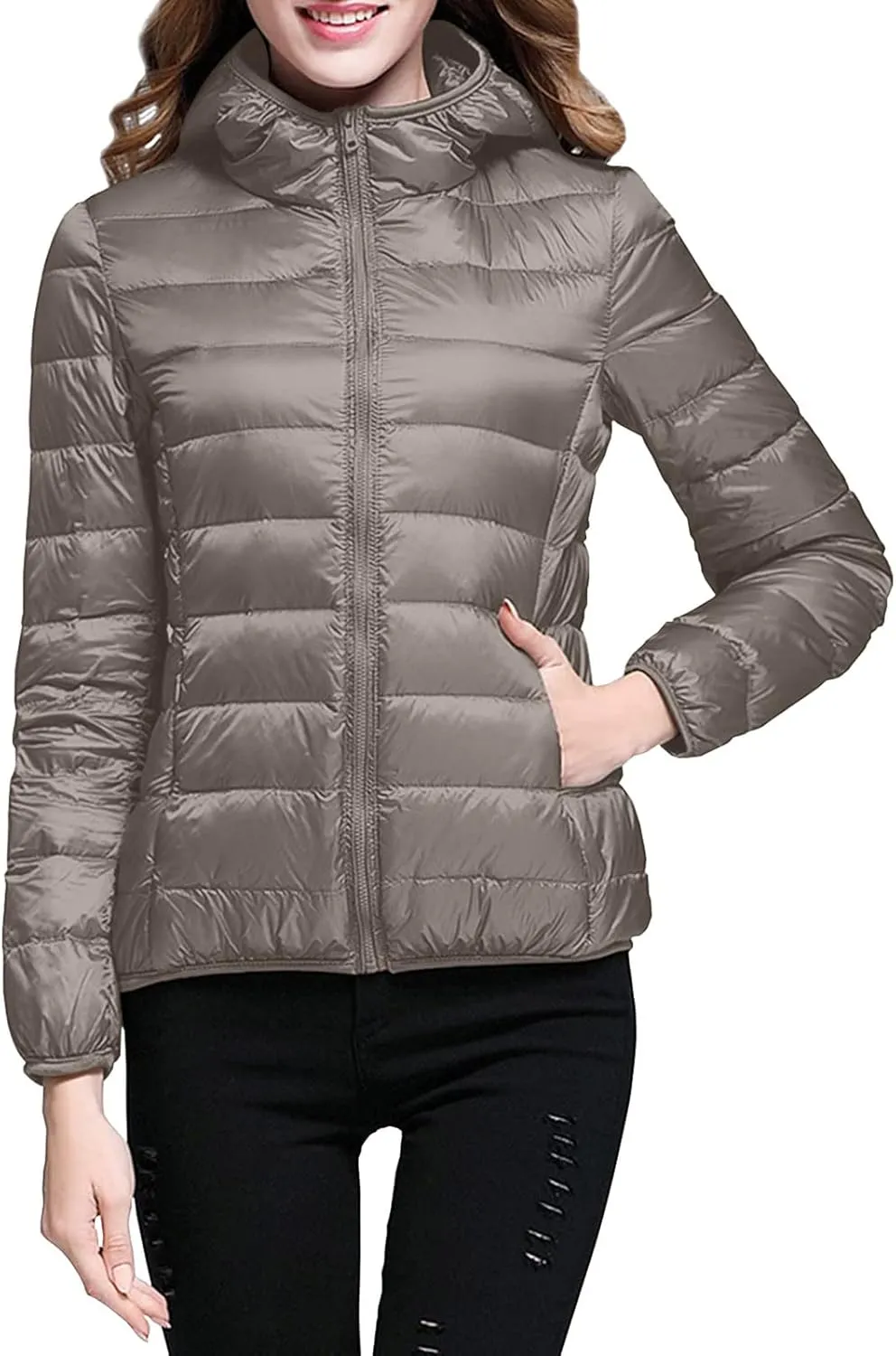 Women's Packable Down Jacket Lightweight Puffer Jackets Hooded 2023 Winter Coat Casual Windproof Outerwear Storage Bag