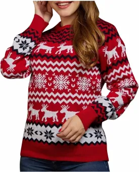 Women's Petite Small Animal Print Religion Themed Round Neck Long Sleeve Knit Pullover Sweater