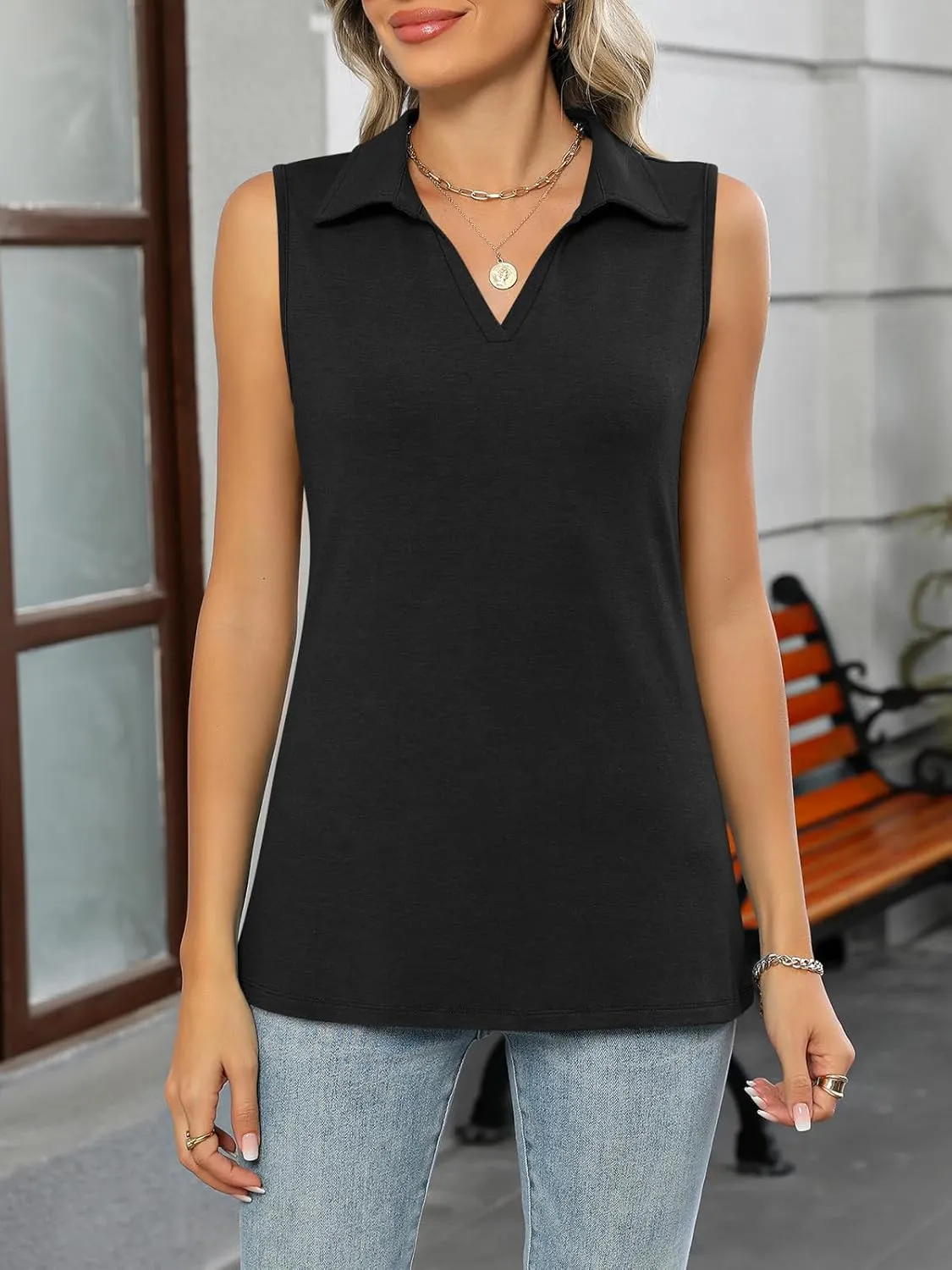 Womens Tank Top V Neck Dressy Casual Sleeveless Tops Work Tank Polo Shirts