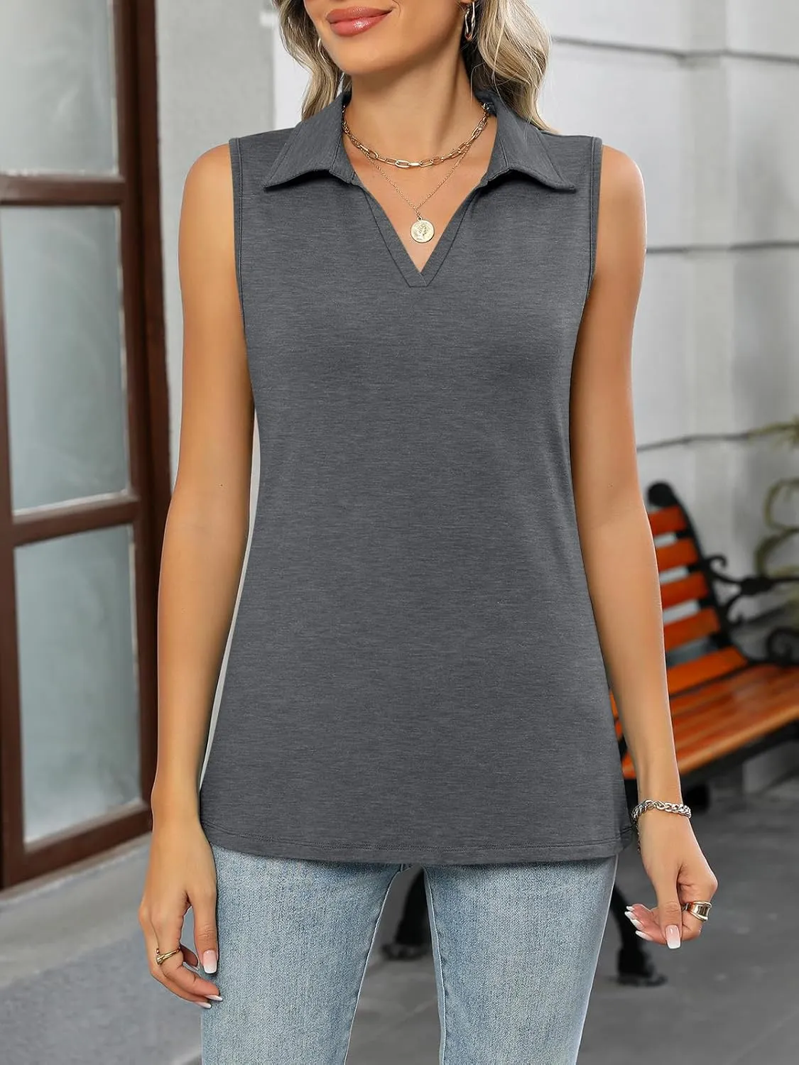 Womens Tank Top V Neck Dressy Casual Sleeveless Tops Work Tank Polo Shirts