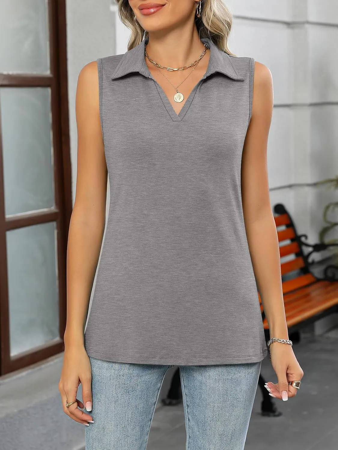 Womens Tank Top V Neck Dressy Casual Sleeveless Tops Work Tank Polo Shirts