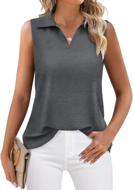 Womens Tank Top V Neck Dressy Casual Sleeveless Tops Work Tank Polo Shirts