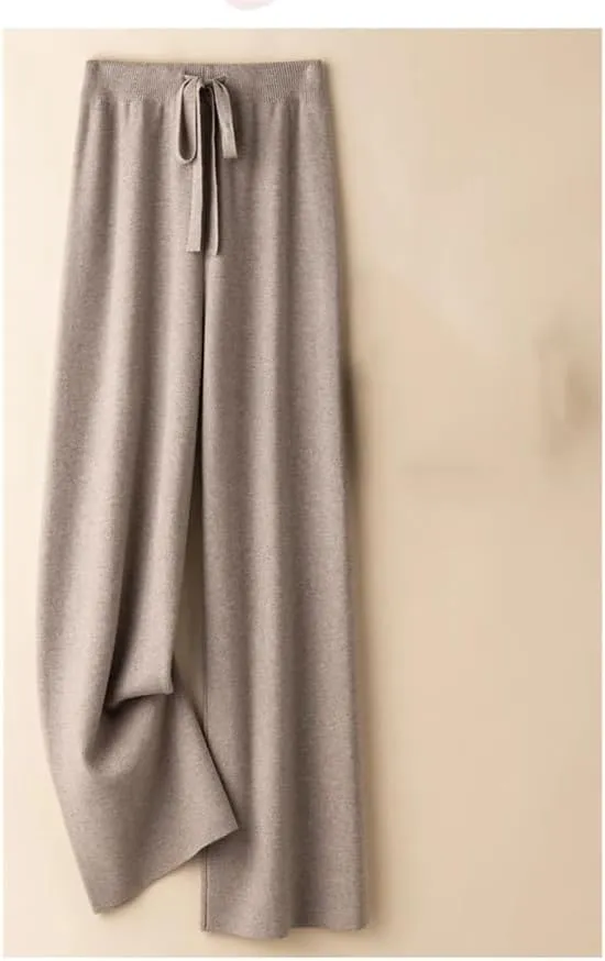 Women's Wide Leg Knit Pants Winter Thick Soft Loose Trousers Casual Y2K Korean Style Floor-Length Cargo