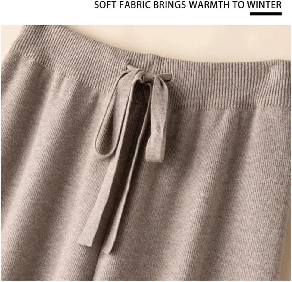 Women's Wide Leg Knit Pants Winter Thick Soft Loose Trousers Casual Y2K Korean Style Floor-Length Cargo