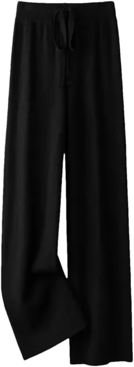 Women's Wide Leg Knit Pants Winter Thick Soft Loose Trousers Casual Y2K Korean Style Floor-Length Cargo
