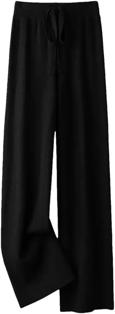 Women's Wide Leg Knit Pants Winter Thick Soft Loose Trousers Casual Y2K Korean Style Floor-Length Cargo