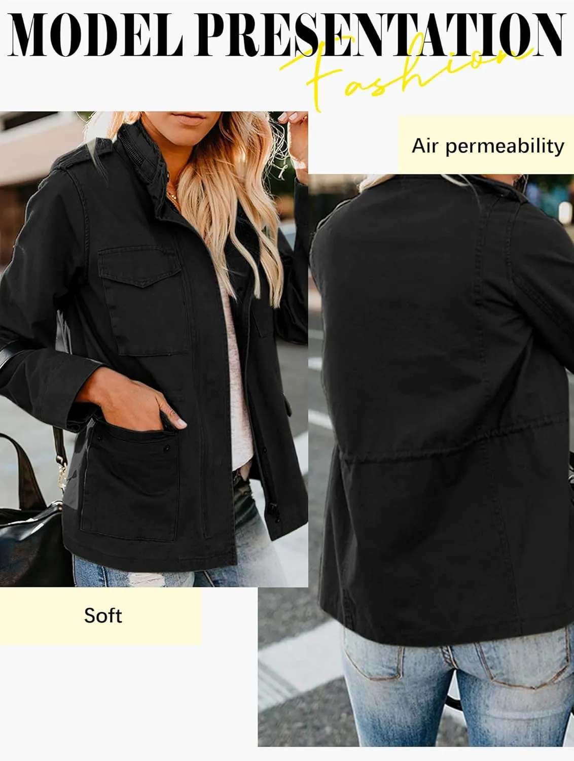 Ytfsrukp Womens Military Jacket Zip Up Lightweight Utility Anorak Jackets with Pockets Slim Trench Military Outwear Coat