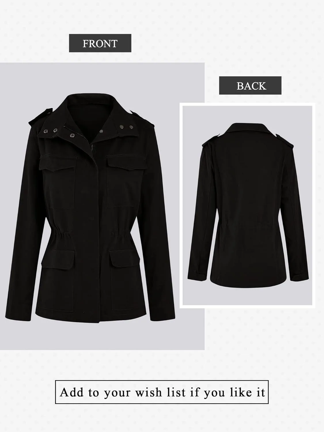 Ytfsrukp Womens Military Jacket Zip Up Lightweight Utility Anorak Jackets with Pockets Slim Trench Military Outwear Coat